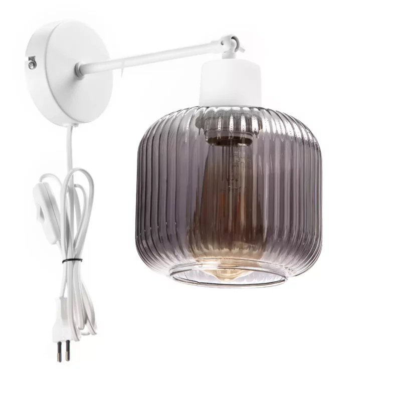 LAMPA ŚCIENNA KINKIET SZKLANY KLOSZ BECZKA PRĄŻKI E27 GRAFIT / BURSZTYN / BIAŁY