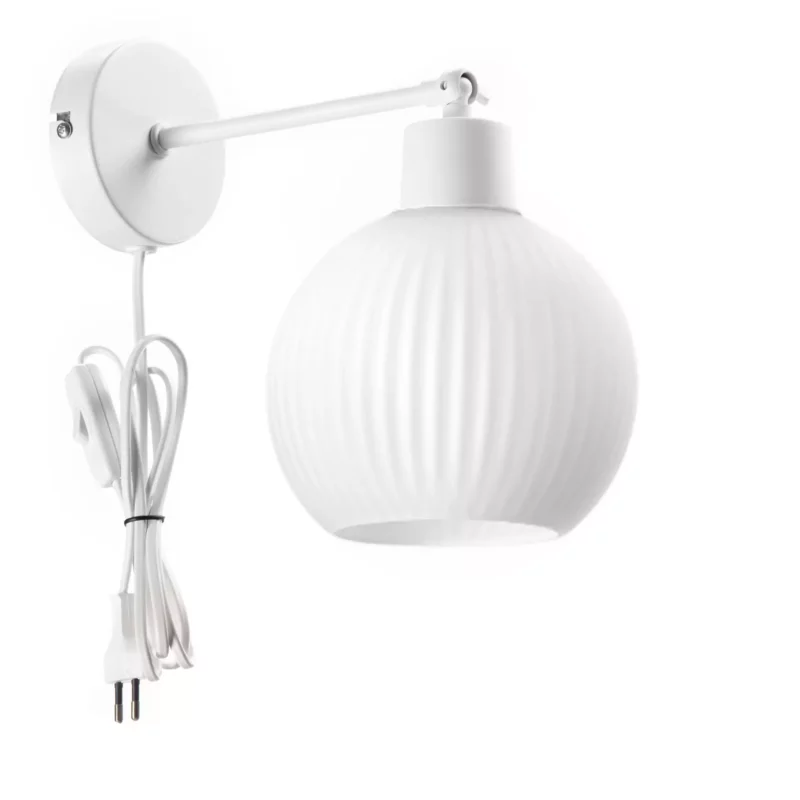 LAMPA ŚCIENNA KINKIET SZKLANY KLOSZ SZKLANY KULA PRĄŻKI E27 GRAFIT / BIAŁY / BURSZTYN