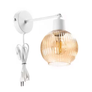 LAMPA ŚCIENNA KINKIET SZKLANY KLOSZ SZKLANY KULA PRĄŻKI E27 GRAFIT / BIAŁY / BURSZTYN