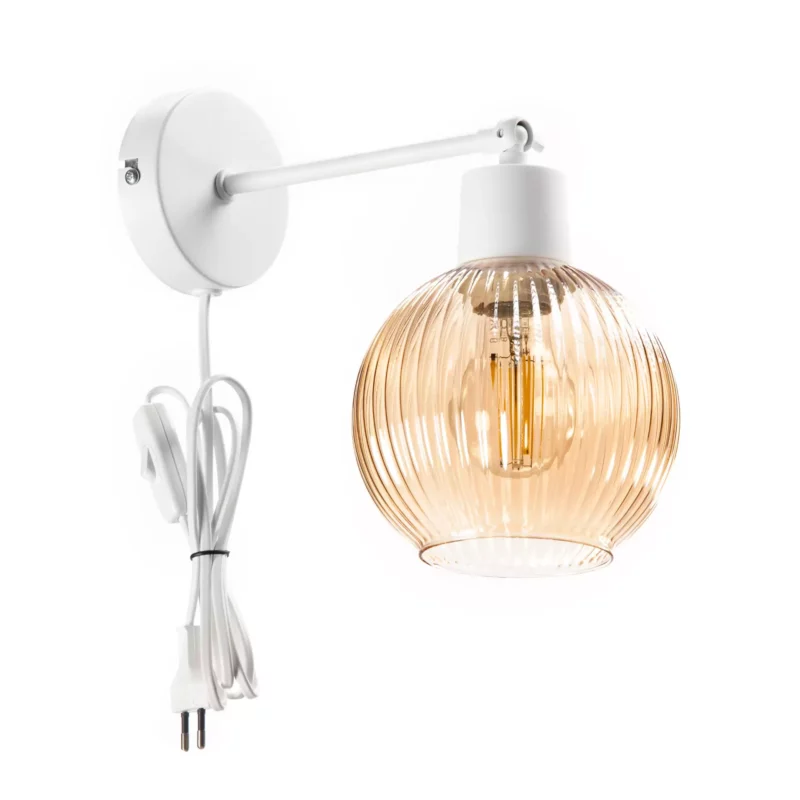 LAMPA ŚCIENNA KINKIET SZKLANY KLOSZ SZKLANY KULA PRĄŻKI E27 GRAFIT / BIAŁY / BURSZTYN