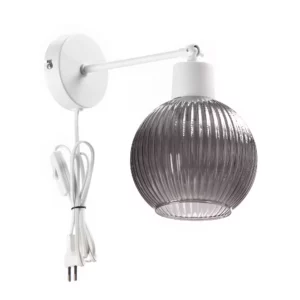 LAMPA ŚCIENNA KINKIET SZKLANY KLOSZ SZKLANY KULA PRĄŻKI E27 GRAFIT / BIAŁY / BURSZTYN