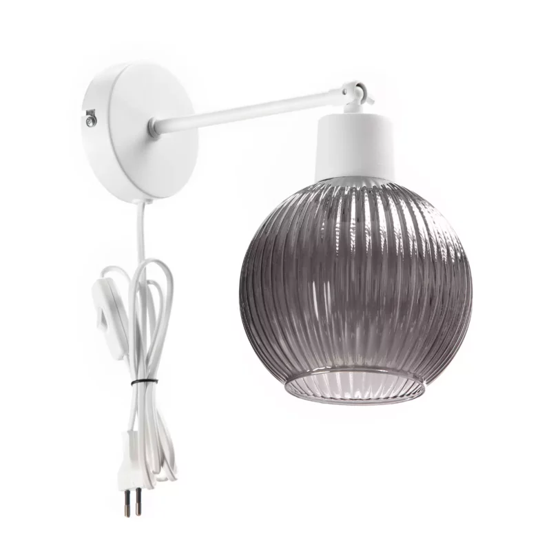 LAMPA ŚCIENNA KINKIET SZKLANY KLOSZ SZKLANY KULA PRĄŻKI E27 GRAFIT / BIAŁY / BURSZTYN