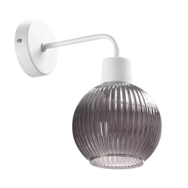 LAMPA ŚCIENNA KINKIET SZKLANY KLOSZ SZKLANY KULA PRĄŻKI E27 GRAFIT / BIAŁY / BURSZTYN