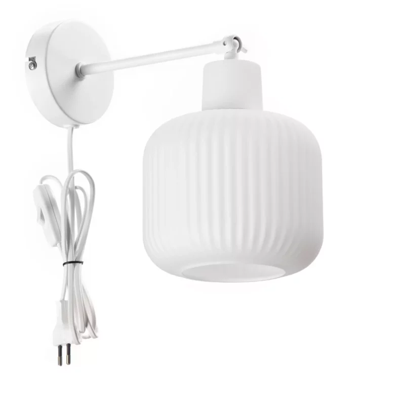 LAMPA ŚCIENNA KINKIET SZKLANY KLOSZ BECZKA PRĄŻKI E27 GRAFIT / BURSZTYN / BIAŁY