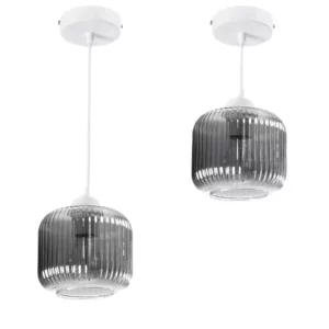 NOWOCZESNA LAMPA WISZĄCA KLOSZ SZKLANY BECZKA PRĄŻKI E27 BIAŁY GRAFIT BURSZTYN