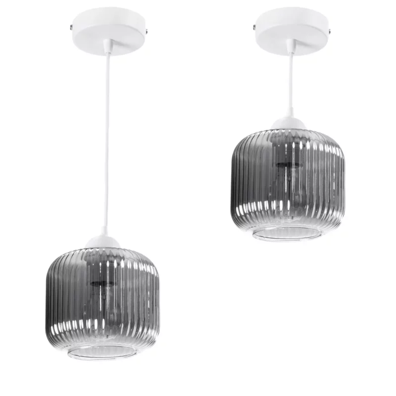 NOWOCZESNA LAMPA WISZĄCA KLOSZ SZKLANY BECZKA PRĄŻKI E27 BIAŁY GRAFIT BURSZTYN