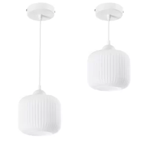 NOWOCZESNA LAMPA WISZĄCA KLOSZ SZKLANY BECZKA PRĄŻKI E27 BIAŁY GRAFIT BURSZTYN
