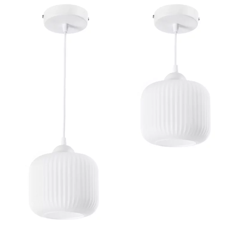 NOWOCZESNA LAMPA WISZĄCA KLOSZ SZKLANY BECZKA PRĄŻKI E27 BIAŁY GRAFIT BURSZTYN