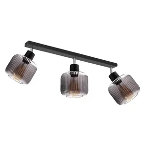 Listwa-klosz-grafit-prazki-czarna-listwa-lampa-sufitowa LAMPA SUFITOWA PLAFON SUFITOWY KLOSZ SZKLANY RYFLOWANY BECZKA PRĄŻKI E27 CHROM